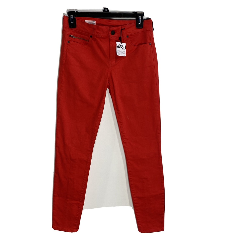 NWT Gap Skinny Jean 25 Fiery Red Ankle Zip‎ Skimmer Mid Rise Pocket Bold